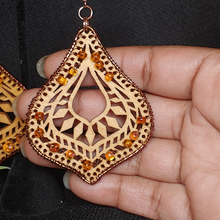 Load image into Gallery viewer, Wooden Filigree Diffuser Earrings/Orange Ombre