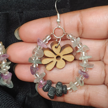 Load image into Gallery viewer, Vintage Wooden Flower Diffuser Earrings/ Sea Green-Amethyst Ombre