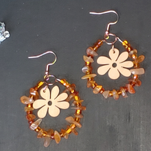 Load image into Gallery viewer, Vintage Wooden Flower Diffuser Earrings/Orange Ombre