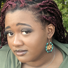 Load image into Gallery viewer, Vintage Wooden Flower Diffuser Earrings/Turquoise Ombre