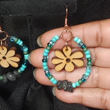 Load image into Gallery viewer, Vintage Wooden Flower Diffuser Earrings/Turquoise Ombre