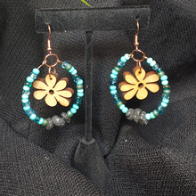 Load image into Gallery viewer, Vintage Wooden Flower Diffuser Earrings/Turquoise Ombre