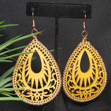 Load image into Gallery viewer, Wooden Fillagree Teardrop Diffuser Earrings with Rose Gold Accent