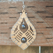 Load image into Gallery viewer, Wooden Shield Diffuser Earrings Black Chrome bead