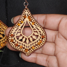 Load image into Gallery viewer, Wooden Filigree Diffuser Earrings/Orange Ombre
