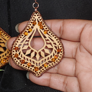 Wooden Filigree Diffuser Earrings/Orange Ombre