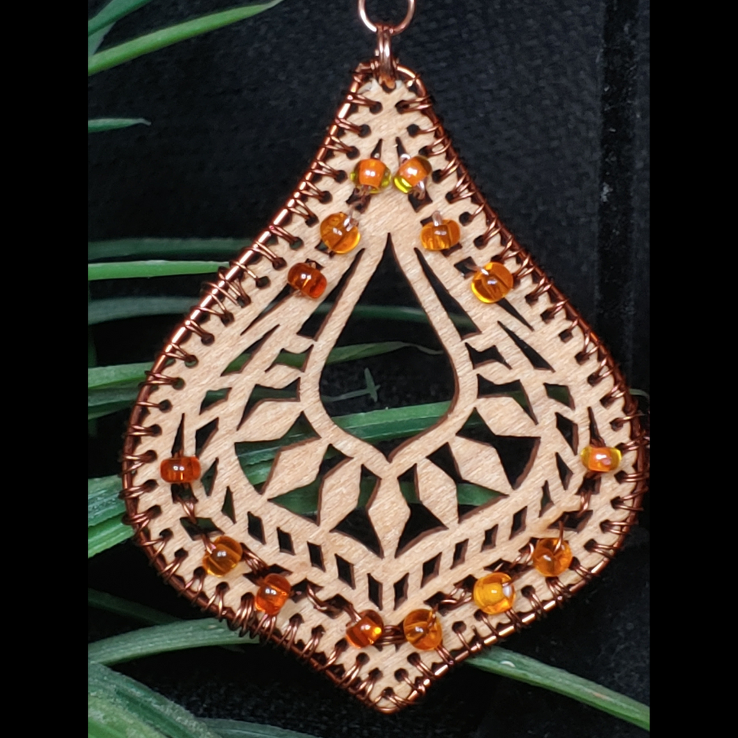 Wooden Filigree Diffuser Earrings/Orange Ombre