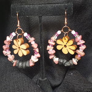 Vintage Wooden Flower Diffuser Earrings/ Pink Ombre