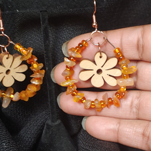 Load image into Gallery viewer, Vintage Wooden Flower Diffuser Earrings/Orange Ombre
