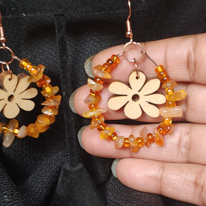 Vintage Wooden Flower Diffuser Earrings/Orange Ombre