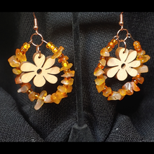 Load image into Gallery viewer, Vintage Wooden Flower Diffuser Earrings/Orange Ombre
