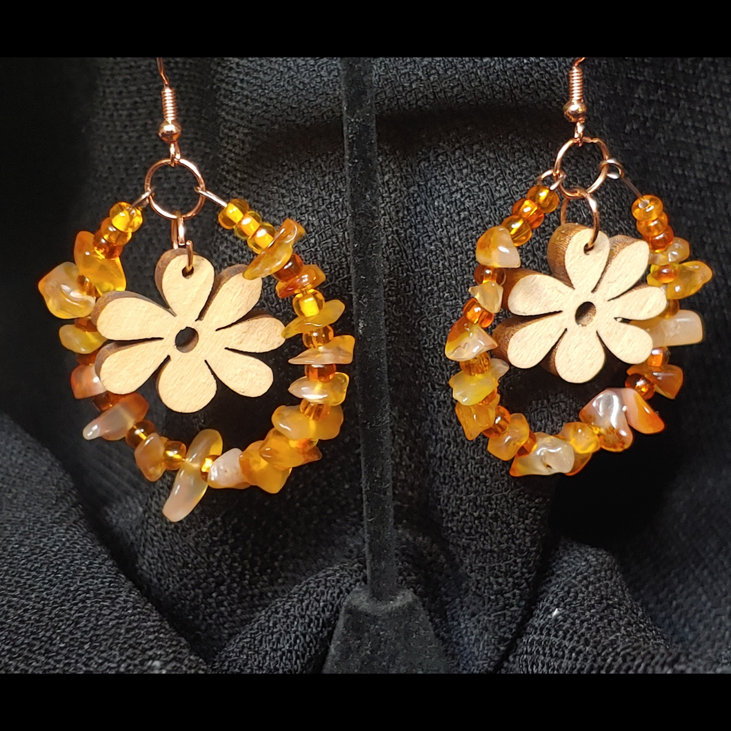 Vintage Wooden Flower Diffuser Earrings/Orange Ombre