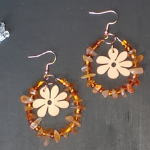 Load image into Gallery viewer, Vintage Wooden Flower Diffuser Earrings/Orange Ombre
