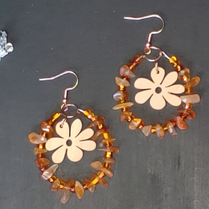 Vintage Wooden Flower Diffuser Earrings/Orange Ombre