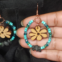 Load image into Gallery viewer, Vintage Wooden Flower Diffuser Earrings/Turquoise Ombre
