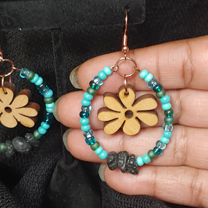 Vintage Wooden Flower Diffuser Earrings/Turquoise Ombre