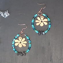 Load image into Gallery viewer, Vintage Wooden Flower Diffuser Earrings/Turquoise Ombre
