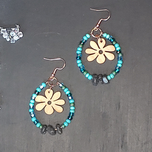 Vintage Wooden Flower Diffuser Earrings/Turquoise Ombre