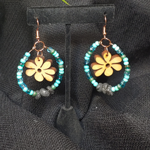 Load image into Gallery viewer, Vintage Wooden Flower Diffuser Earrings/Turquoise Ombre
