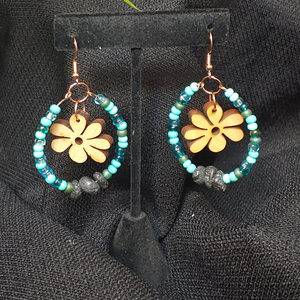 Vintage Wooden Flower Diffuser Earrings/Turquoise Ombre