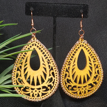 Load image into Gallery viewer, Wooden Fillagree Teardrop Diffuser Earrings with Rose Gold Accent
