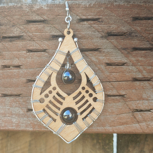 Wooden Shield Diffuser Earrings Black Chrome bead