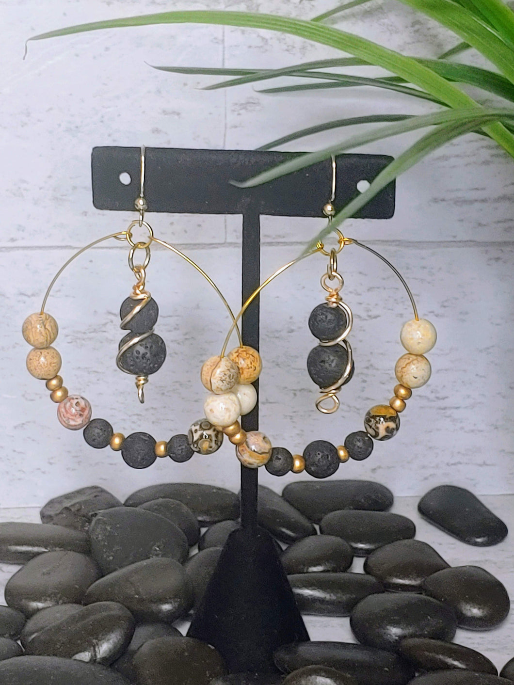 Hand Crafted Beaded Diffuser Hoops w/floating Lava Stones